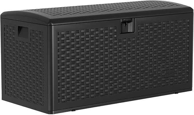 99 Gallon Waterproof Large Resin Deck Box Indoor Outdoor, Lockable Storage Container for Patio Furniture Cushions, Throw Pillows, Garden Tools, and Pool Floats, Brown