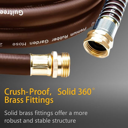 Guitrees Garden Hose 50FT x 3/4", Heavy Duty Rubber Hose, Water Hose with Five Layered Braiding, Male to Female Fittings, 1000PSI Burst, 300PSI Working (Brown)