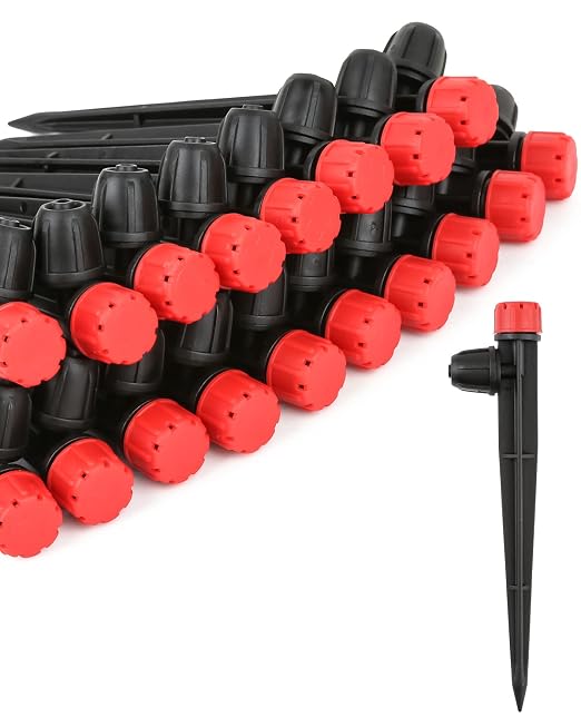 50pcs Drip Irrigation Emitters for 1/4" Tubing, 360 Degree Adjustable Flow