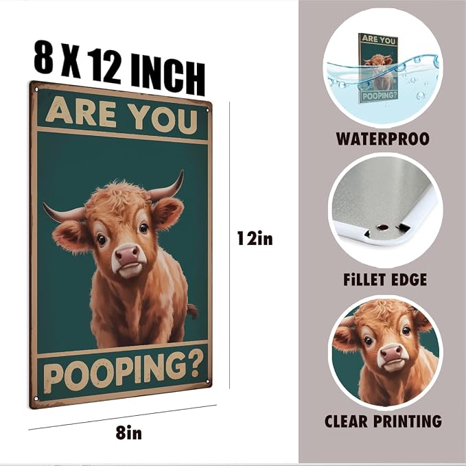 mmiishe Bathroom Decor Metal Signs Cow Gifts for Women Men Funny Bathroom Signs Vintage Metal Decor Are You Pooping for Restroom Toilet Powder Room Wall Decor 8x12 Inches Birthday Anniversary