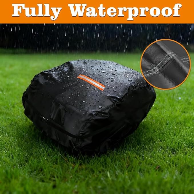Saking Robot Lawn Mower Cover Waterproof, 500D Heavy Duty Wire Free Automatic Robotic Lawnmower Protective Cover, Smart Mowing Machine Cover with Drawstring & Buckles, 34x28x21 in, Black