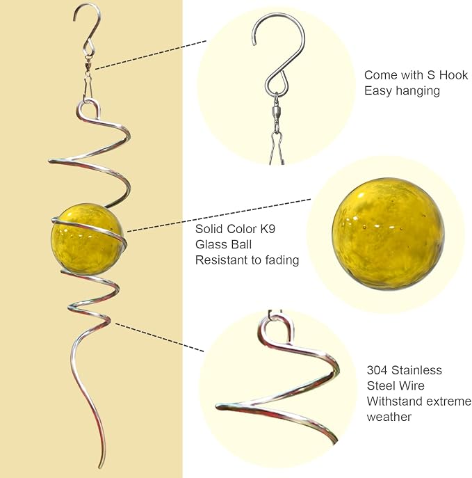 Gazing Ball Spiral Tail with Gold Glass Orb - Wind Spinners Stabilizer for Wind Spinner, Decorative Hanging Decoration Decor for Garden Yard Patio Indoor Outdoor Creative Gift 13" Height