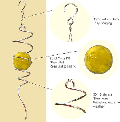 Gazing Ball Spiral Tail with Gold Glass Orb - Wind Spinners Stabilizer for Wind Spinner, Decorative Hanging Decoration Decor for Garden Yard Patio Indoor Outdoor Creative Gift 13" Height