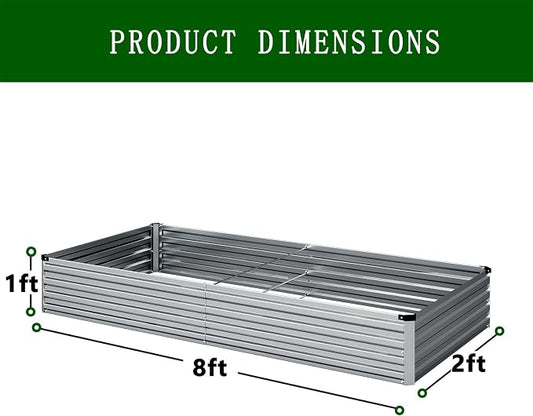 2PCS 8x2x1ft Galvanized Raised Garden Bed Kit,Gardening Planter Box | Outdoor Elevated Metal Planter Box For Vegetables, Flowers, Herbs, Anti-Rust Galvanized Steel, Open Drainage, Sturdy (Silver)