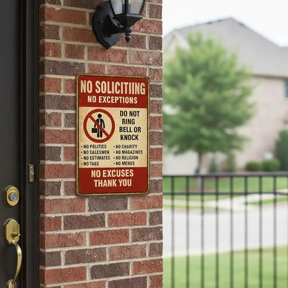 No Soliciting Sign for Front Door, Aluminum, 12x8 Inch, Do Not Ring Bell or Knock, Home, Porch and Office Decor