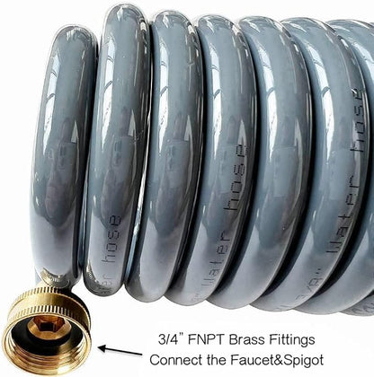 SANFU PU Recoil Garden Water Hose 3/8"ID x 20FT Premium With 3/4"Inch Brass Fittings Retractable, Swivel Female, Outdoor Patio Hose Marine&Boat, Gray(20')