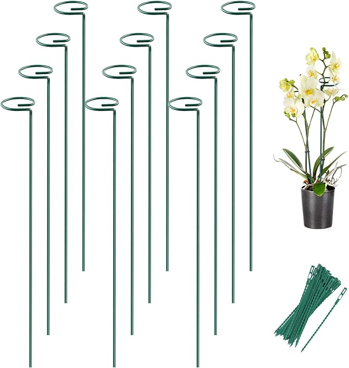 12 Pack 24 Inch Plant Support Stakes for Outdoor Plants and Indoor Flowers | Includes 24 Twist Ties, Sturdy metal, Rust-proof, Supports Iris, Dahlia, Gladiolus, Rose, Sunflower, Tomato, and more
