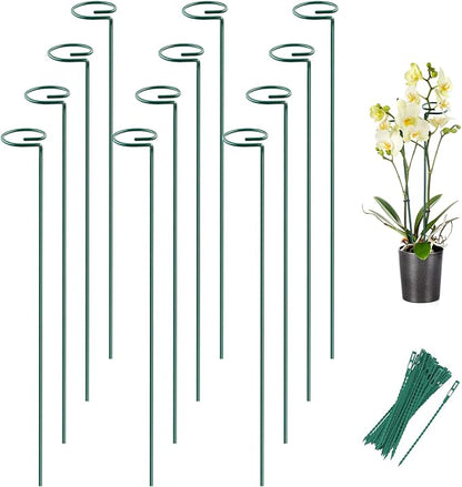 12 Pack 24 Inch Plant Support Stakes for Outdoor Plants and Indoor Flowers | Includes 24 Twist Ties, Sturdy metal, Rust-proof, Supports Iris, Dahlia, Gladiolus, Rose, Sunflower, Tomato, and more