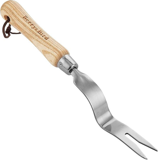 Berry&Bird Hand Weeder Tool, 12.1" Stainless Steel Gardening Weed Puller | Manual Weeding Removal Cutter Tool with Ash Wood Handle for Planting, Weeding, Flower & Vegetable Care in Garden Lawn Yard
