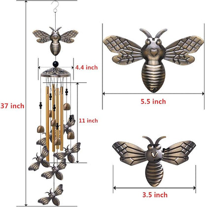 Garden Bee Wind Chimes Outdoor Indoor Decor - with 4 Tubes 6 Bells 7 Bees Wind Chime, Mobile Romantic Bee Wind Catcher, Bees Windchimes for Home, Mom Gifts, Balcony, Tree, Festival, Garden Decoration
