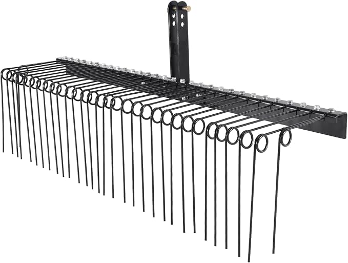 VEVOR Tow Behind Landscape Rake, 72" Lawn Dethatcher Rake with 32 Steel Tines, Attaches to Category 1, 3 Point Hitch for Tractor, Heavy Duty Tow Dethatcher for Leaves, Pine Needles, Straw, and Grass