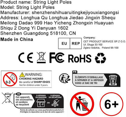 AHRLHR 6 Pack 5 Ft String Light Poles, String Light Poles for Outside with Fixing Clips,Metal Poles for Outdoor String Lights, Hanging Light Poles for Deck Fence Garden Backyard Wall Bistro