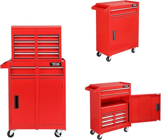 TUFFIOM 5-Drawer Rolling Tool Chest, Tool Storage Cabinet w/Drawers, Lockable Wheels, Detachable Top & Adjustable Shelf, Mechanic Tool Organizer Box for Garage, Workshop, Warehouse & Repair Shop