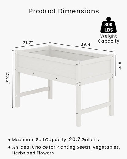 Weatherproof Raised Garden Bed, HDPE Outdoor Elevated Planter Box with Legs, Garden Box, Flower Beds for Patio, Deck, Balcony (White)