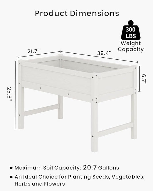 Weatherproof Raised Garden Bed, HDPE Outdoor Elevated Planter Box with Legs, Garden Box, Flower Beds for Patio, Deck, Balcony (White)