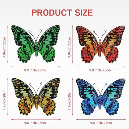 dreamskip 4 Pcs Butterfly Wall Decor Art, Butterflies Outdoor Metal Wall Art with Vivid Pattern, Hand Painted Outdoor Garden Yard Fence Patio Decor Gift for Women Mom