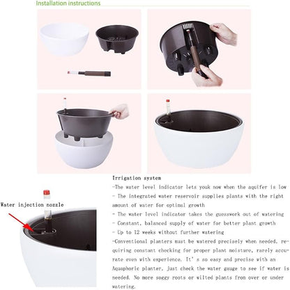 Vencer 11 Inch Plastic Round Self Watering Planter,Water Indicator,Modern Decorative Planter Pot for All House Plants Flowers, Herbs, Vegetables, Tropical,White,VF-048