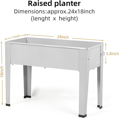 Raised Garden Bed, Garden Raised Planter Box with Legs, Galvanized Garden Planter for Herbs and Vegetables, 24" Grey