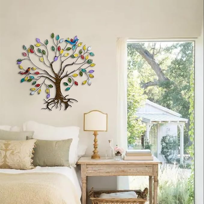 VEWOSTAR Metal Wall Art for Living Room Home Decor Colorful Leaves Wall Sculpture Tree of Life Handcrafted Wall Decor Hangings for Outdoor Indoor(25.5" W * 24.8" H)