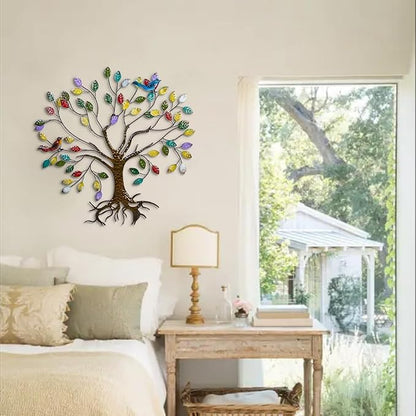 VEWOSTAR Metal Wall Art for Living Room Home Decor Colorful Leaves Wall Sculpture Tree of Life Handcrafted Wall Decor Hangings for Outdoor Indoor(25.5" W * 24.8" H)