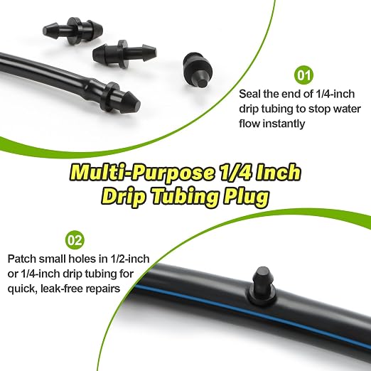120 Pack 1/4" Drip Irrigation End Plug Fittings：1/4'' Drip Barbed End Cap Connectors for 1/4 Inch Irrigation Tubing Goof Plugs for Garden Drip Line Systems