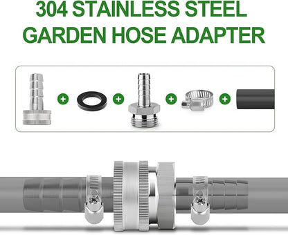 TAISHER 1PCS 3/4" Stainless Steel Garden Hose Barb x 3/4" GHT Male Adapter with Hose Clamps