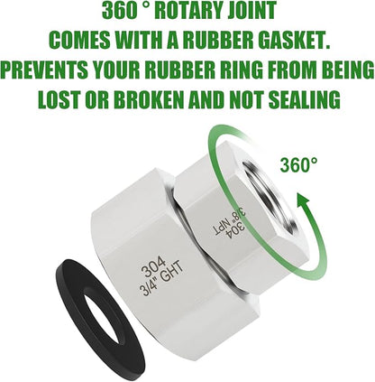 TAISHER 5PCS 304 Stainless Steel Garden Hose Adapter, 3/4" GHT Female x 3/8" NPT Female Swivel Garden Hose Connector with Washers