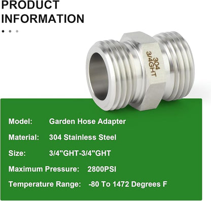 TAISHER 5PCS 304 Stainless Steel Garden Hose Adapter, 3/4" GHT Male x 3/4" GHT Male Garden Hose Connector with Washers