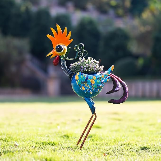 Planters for Outdoor Plants,25.6 Inch Tall Metal Yard Rooster Decor for Outdoor Plants, Weather-Resistant Flower Pots for Garden Patio Porch Decor