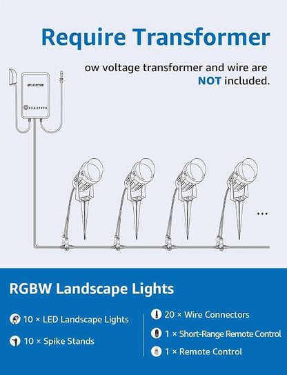 SUNVIE Low Voltage Landscape Lighting RGB Color Changing LED Landscape Lights with Remote Control Waterproof Garden Patio Spotlight Christmas Decoration for Outdoor(10 Pack with Connector)