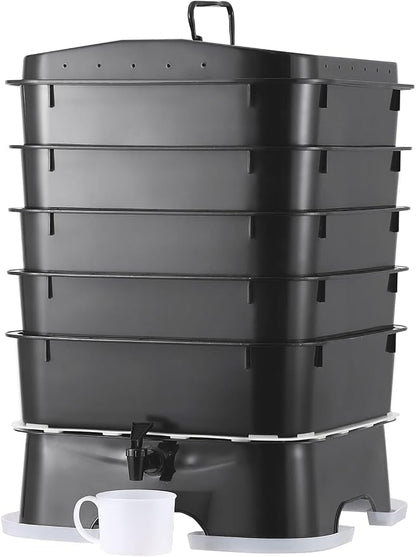 The Original VermiHut® Plus 5-Tray Worm Composter – Indoor & Outdoor Vermicomposting Bin | Sustainable Design for Food Waste Recycling- Black