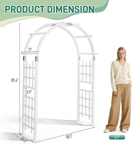 Outvita 7Ft Wooden Garden Arbor Arch, Wood Arbor Trellis, Pergola Archway for Wedding Ceremony Decoration Pergola Plant Climbing Rose Vines Lawn Courtyard Patio White