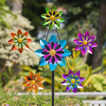 Stargarden Outdoor Kinetic Wind Spinner,Large Metal Wind Sculpture | Flower Metal Wind Spinners for Garden Yard Patio, 24.4"D*74"H
