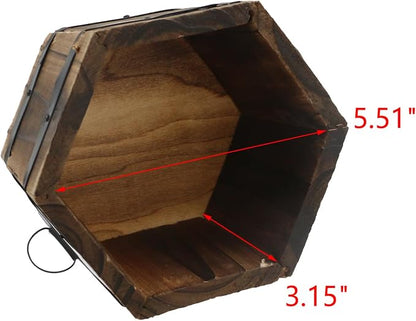 MY MIRONEY Plant Pots, Vintage Wooden Barrel Planter, 6.5" x 3.94" | Solid Rustic Garden Flower Pot with Metal Handles & Frame for Indoor Planter, Office Home Decor, Garden Home Plants
