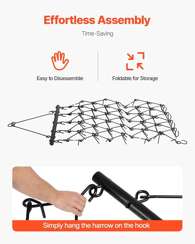 VEVOR Drag Harrow, 4 ft x 5.6 ft Durable Chain Harrow with 80 Sharp Teeth, Suitable for ATV UTV Tractor, Ideal for Soil Preparation, Seeding, Smoothing Landscapes, and Yard Gravel Driveway Maintenance