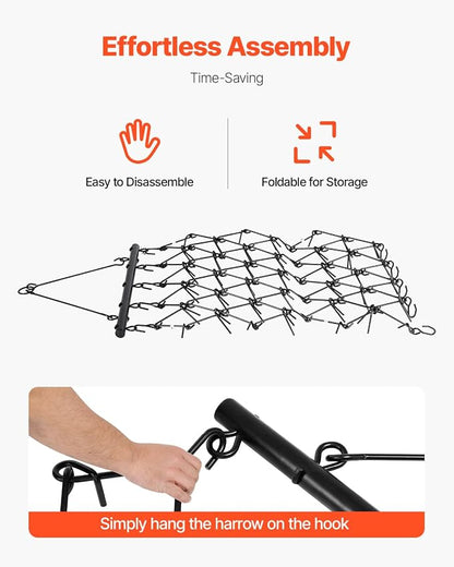 VEVOR Drag Harrow, 4 ft x 5.6 ft Durable Chain Harrow with 80 Sharp Teeth, Suitable for ATV UTV Tractor, Ideal for Soil Preparation, Seeding, Smoothing Landscapes, and Yard Gravel Driveway Maintenance