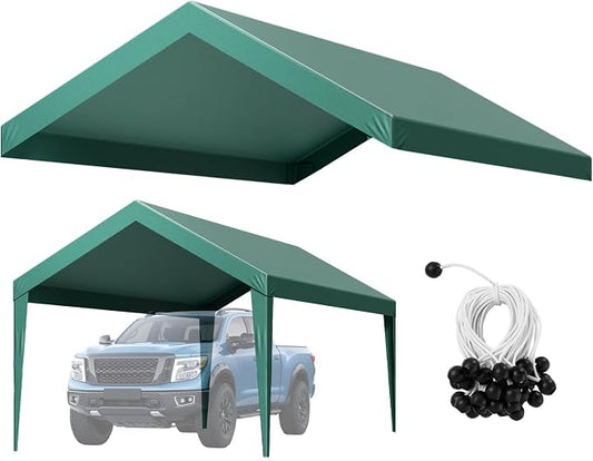 VEVOR Carport Replacement Canopy, 10 x 20 ft Potable Garage Tent Top Tarp, UV-Resistant & Waterproof Car Shelter Tarp, Heavy Duty Car Port Cover with Ball Buggees, Dark Green, Frame Not Included