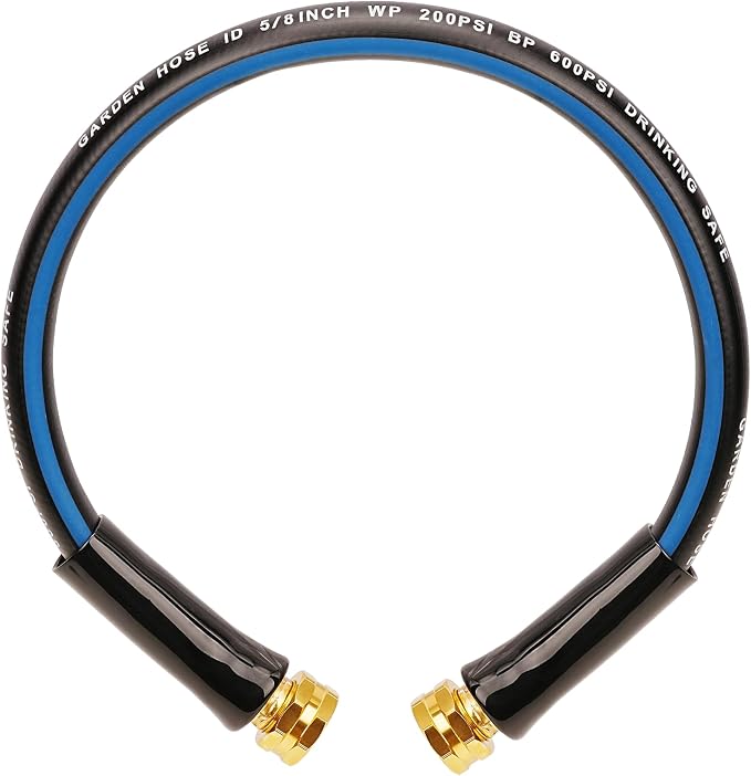 SheeChung Short Garden Hose 2ft x 5/8",Water Hose for Hose Reel Faucet,Flexible,Lightweight Rubber Hose with Female to Female Fittings,Small Leader Hose Heavy Duty,Kink Free,3/4"GHT