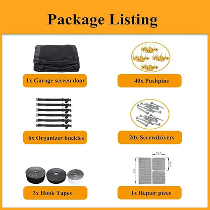 Magnetic Garage Door Screen 12x10ft for 1 Car, Hands Free Net Curtains, Retractable Fiberglass Doors Cover Closure for Garage Carport Patio Balcony Porch Gazebo Backyard Greenhouse RV (Black, 12x10ft)