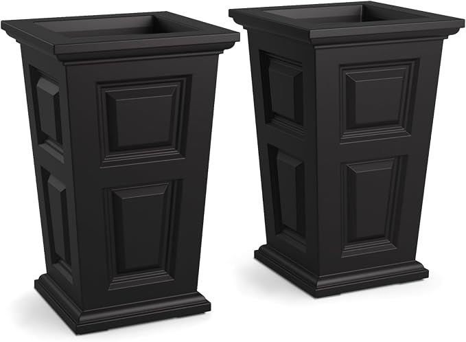 Nantucket 24-Inch Self Watering Tall Planter, 2-Pack, Weather-Resistant and Durable, Ideal for Indoor and Outdoor Use, Perfect for Patio, Porch, or Entryway, Black