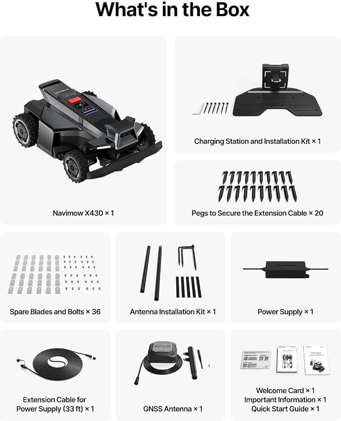 Segway Navimow X430 Robot Lawn Mower Wire Free, for up to 1 Acre, 4WD for 84% Slopes, Zero-Turn for Damage-Free Mowing, ORV-Tuned Lawnmower, MowMentum with 2 × 180W Motors, 0.75–4 in Cutting Height