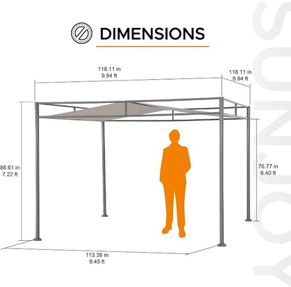 SUNJOY 10' x 10' Outdoor Pergola, Darkeford Metal Pergola with Grey Sling Fabric Sun Shade Canopy for Outdoor Patio, Garden,Yard, Deck, Entertaining