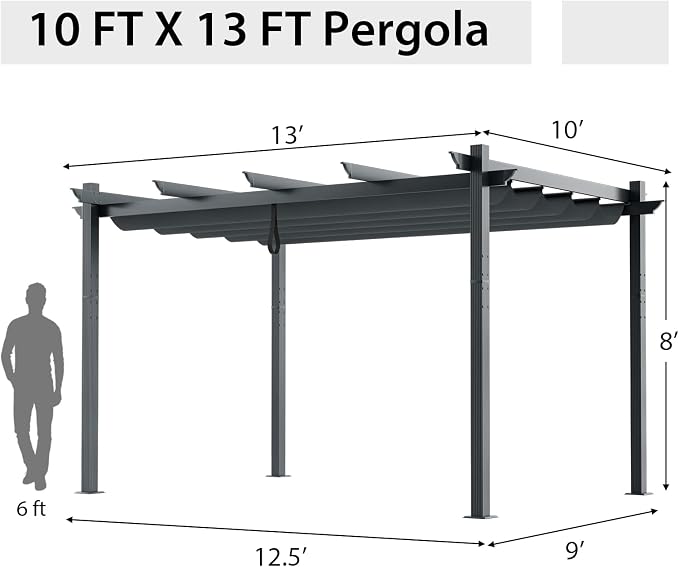 Tangkula 10x13 Ft Pergola, Heavy-Duty Aluminum Outdoor Pergola with Retractable Sun Shade Canopy, Extra Large Patio Shelter Pavilion, Metal Pergola Structure for Deck, Porch, Garden, Yard