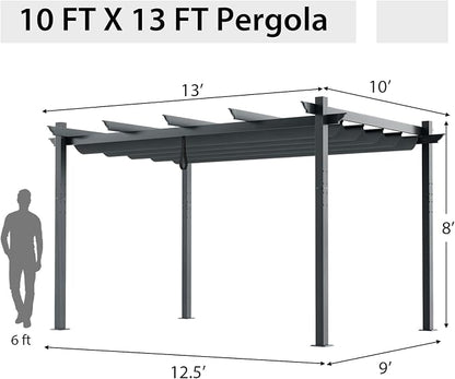 Tangkula 10x13 Ft Pergola, Heavy-Duty Aluminum Outdoor Pergola with Retractable Sun Shade Canopy, Extra Large Patio Shelter Pavilion, Metal Pergola Structure for Deck, Porch, Garden, Yard