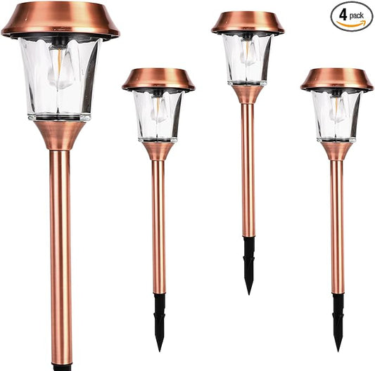 Solar Pathway Lights Outdoor 4 Pack, Stainless Steel & Glass Solar Garden Lights, Auto Dusk to Dawn IP65 Waterproof LED Path Lights for Yard, Lawn, Walkway, Driveway