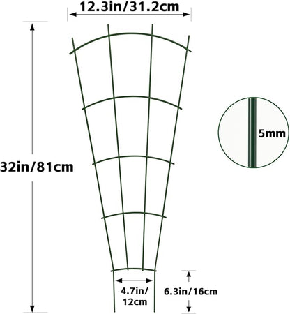 Thealyn 4 Pack 32" Metal Plant Trellis for Pots & Garden Beds, Rustproof Support for Indoor Outdoor Climbing Plants, Vines, Flowers, Fan Shaped, Green