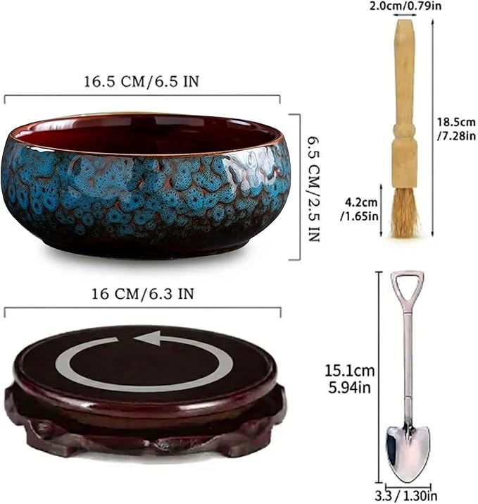 Lotus Bowl Planter - Ceramic Leak-Proof Hydroponic Pot with Rotating Bracket, 6.5 x 2.5 in Round Shallow Plant Glazed Vase, Indoor Water Planting for Home, Patio, Zen Garden Decor