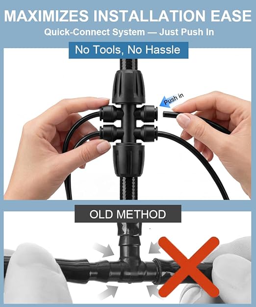 1/2" Drip Irrigation System Kit with 30 Adjustable Nozzles, PE UV-Resistant | Quick-connect, 2X Lifespan of PVC , Leak-Proof for Indoor Pots, 26FT 1/2" Main tube+ 100FT 1/4" Tube, 4 Nozzle Types