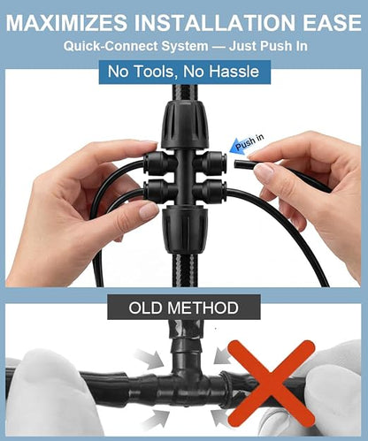 1/2" Drip Irrigation System Kit with 30 Adjustable Nozzles, PE UV-Resistant | Quick-connect, 2X Lifespan of PVC , Leak-Proof for Indoor Pots, 26FT 1/2" Main tube+ 100FT 1/4" Tube, 4 Nozzle Types