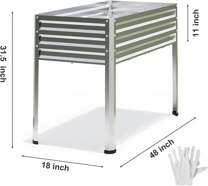 Mofesun Galvanized Raised Garden Bed with Legs, 2PCS 48x18x31.5 Inch Elevated Metal Planter Box, 300lbs Capacity for Vegetables, Flowers, Herbs. Suitable for Garden, Balcony, Patio, Backyard.